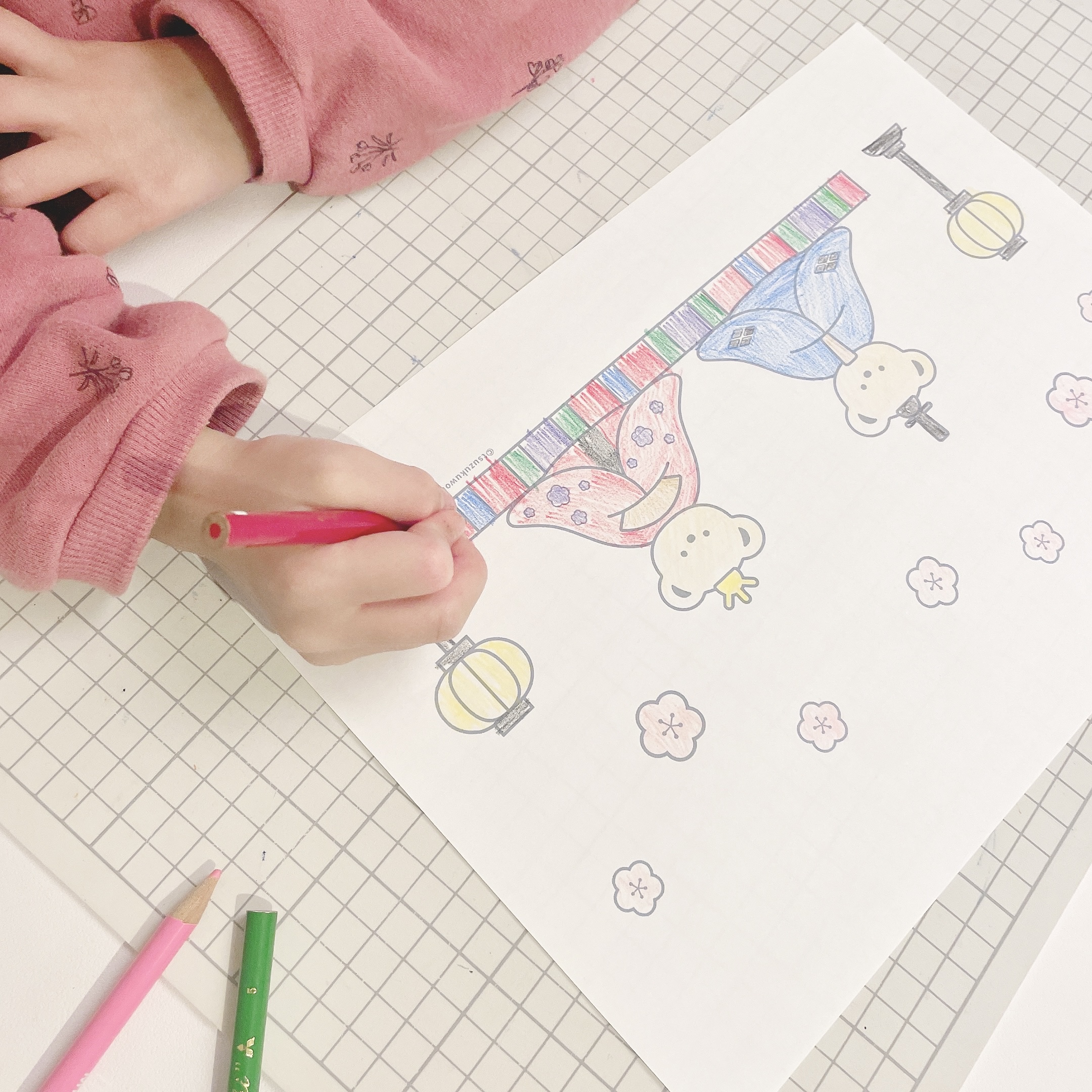 雛人形（おひなさま）の塗り絵、無料